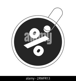 Percentage circle tag black and white 2D line cartoon price tag Stock Vector