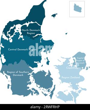 Denmark country simplified map. Blue silhouette with thick black ...