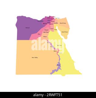 Vector isolated illustration of simplified administrative map of Egypt. Borders and names of the regions. Multi colored silhouettes. Stock Vector