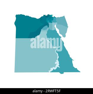 Vector isolated illustration of simplified administrative map of Egypt. Borders of the regions. Colorful blue khaki silhouettes. Stock Vector