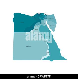 Vector isolated illustration of simplified administrative map of Egypt. Borders and names of the regions. Colorful blue khaki silhouettes. Stock Vector