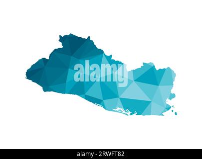 Vector isolated illustration icon with simplified blue silhouette of El Salvador map. Polygonal geometric style, triangular shapes. White background. Stock Vector