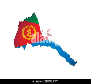 Vector illustration with national flag and map (simplified shape) of Eritrea. Volume shadow on the map. Stock Vector