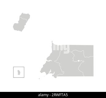 Vector isolated illustration of simplified administrative map of Equatorial Guinea. Borders of the provinces (regions). Grey silhouettes. White outli Stock Vector