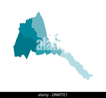 Vector isolated illustration of simplified administrative map of Eritrea. Borders of the regions. Colorful blue khaki silhouettes. Stock Vector