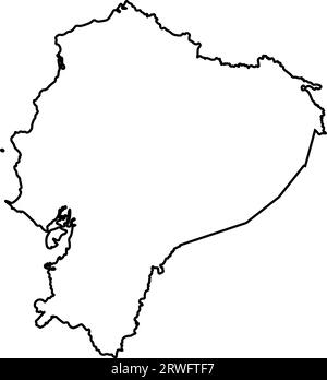 Ecuador country simplified map. Black broken outline contour on white ...