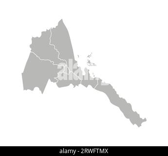 Vector isolated illustration of simplified administrative map of Eritrea. Borders of the regions. Grey silhouettes. White outline Stock Vector