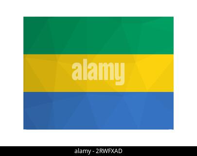 Vector isolated illustration. Official symbol of Gabon. National Gabonese flag with tricolor (green, yellow, blue). Creative design in low poly style Stock Vector