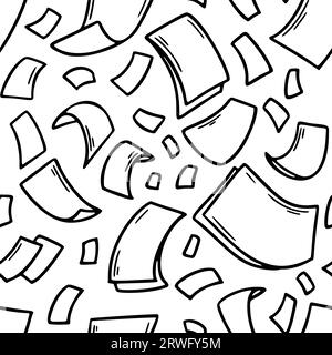 Flying paper sheets seamless pattern in doodle style. Hand drawn blank document pages. Falling files of documents. Office business vector illustration Stock Vector