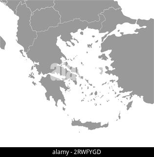 Vector modern illustration. Simplified map of Greece (Hellenic Republic). Border with nearest states (Bulgaria, Turkey, North Macedonia and etc). Whit Stock Vector