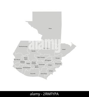 Vector isolated illustration of simplified administrative map of Guatemala. Borders and names of the departments (regions). Grey silhouettes. White ou Stock Vector