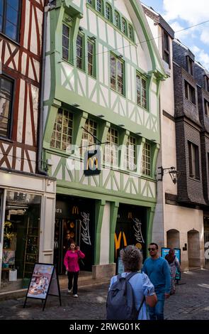 Rouen Normandy France - McDonald's restaurant  Rouen is the capital of the northern French region of Normandy, is a port city on the river Seine. Stock Photo