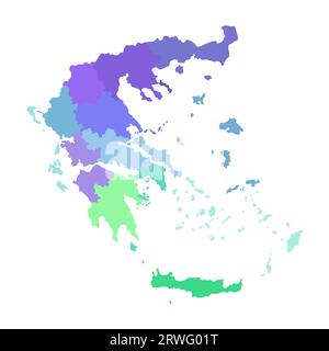 Vector isolated illustration of simplified administrative map of Greece. Borders of the regions. Multi colored silhouettes. Stock Vector