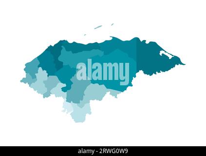 Vector isolated illustration of simplified administrative map of Honduras. Borders of the departments (regions). Colorful blue khaki silhouettes. Stock Vector