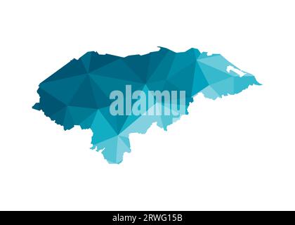 Vector isolated illustration icon with simplified blue silhouette of Honduras map. Polygonal geometric style, triangular shapes. White background. Stock Vector