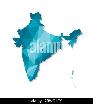 Vector isolated illustration icon with simplified blue silhouette of India map. Polygonal geometric style, triangular shapes. White background. Stock Vector