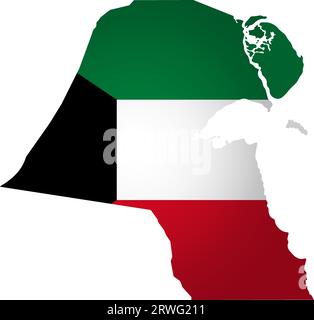 Illustration with national flag with simplified  shape of Kuwait map (jpg). Volume shadow on the map. Stock Vector