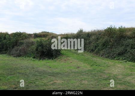 Gosport, England. September 16th 2023. A grass path and walkway: Gosport's Bastion Number 1 was part of an elaborate earthwork fortification known as the Gosport Lines. The Lines were built between the 17th and 19th centuries and surrounded the town and harbour. They were part of an overall defence mechanism for the Portsmouth area. Stock Photo