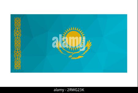 Vector isolated illustration. National Kazakh flag with yellow sun, eagle and blue background. Official symbol of Kazakhstan. Creative design in low p Stock Vector