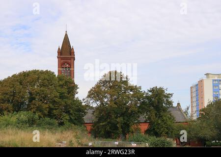 Gosport, England. September 16th 2023. The tower of Trinity Church clearly visible from within the bastion. Gosport's Bastion Number 1 was part of an elaborate earthwork fortification known as the Gosport Lines. The Lines were built between the 17th and 19th centuries and surrounded the town and harbour. They were part of an overall defence mechanism for the Portsmouth area. Stock Photo