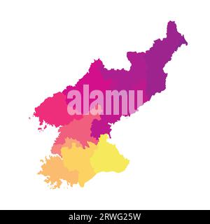 Vector isolated illustration of simplified administrative map of North Korea (People's Republic of Korea). Borders of the regions. Multi colored silho Stock Vector