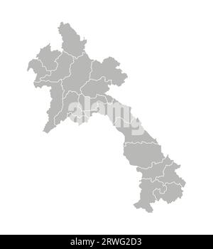 Vector isolated illustration of simplified administrative map of Laos. Borders of the provinces (regions). Grey silhouettes. White outline. Stock Vector