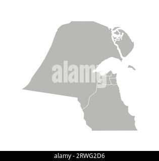 Vector isolated illustration of simplified administrative map of Kuwait. Borders of the governorate (regions). Grey silhouettes. White outline. Stock Vector