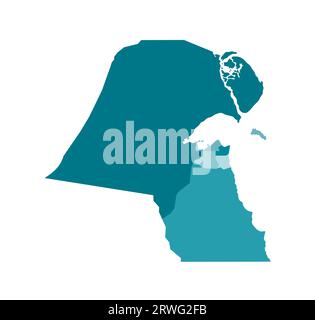 Vector isolated illustration of simplified administrative map of Kuwait. Borders of the regions. Colorful blue khaki silhouettes. Stock Vector