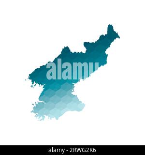 Vector isolated illustration icon with simplified blue silhouette of North Korea map. Polygonal geometric style. White background. Stock Vector