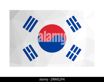 Vector isolated illustration. National south korean flag. Official symbol of Republic of Korea - Taegukgi. Creative design in low poly style with tria Stock Vector