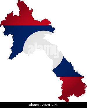 Illustration with national flag with simplified  shape of Laos map (jpg). Volume shadow on the map. Stock Vector