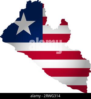 Illustration with Liberian national flag with simplified  shape of Liberia map (jpg). Volume shadow on the map Stock Vector