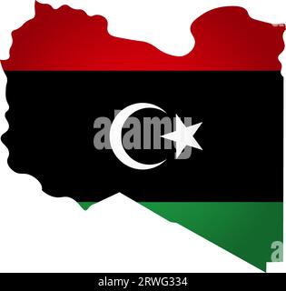 Illustration with national flag with simplified  shape of Libya map (jpg). Volume shadow on the map Stock Vector