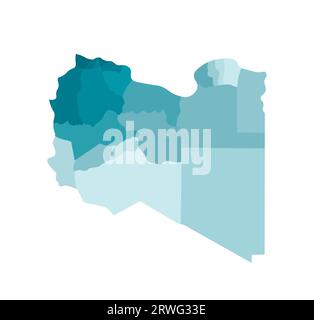 Vector isolated illustration of simplified administrative map of Libya. Borders of the districts (regions). Colorful blue khaki silhouettes. Stock Vector