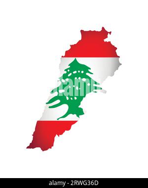 Vector illustration with national flag and map (simplified shape) of Lebanon (Lebanese Republic). Volume shadow on the map. Stock Vector