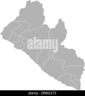 Vector isolated illustration of simplified administrative map Liberia. Borders of the counties. Grey silhouettes and white outline. White background Stock Vector