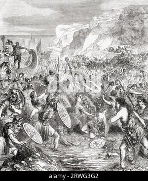 The landing of Julius Caesar in Great Britain, 55/54BC.  From Cassell's Illustrated History of England, published 1857. Stock Photo