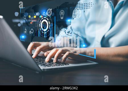 E-learning education internet technology webinar online courses concept. Online education training and e-learning webinar on internet for personal dev Stock Photo