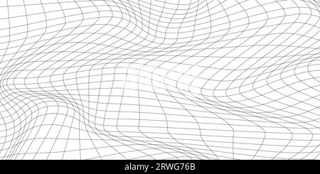 Distorted wave monochrome texture. dynamical rippled surface. Vector mesh grid pattern of lines Stock Vector
