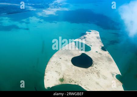 HAIKOU, CHINA - SEPTEMBER 19, 2023 - Aerial photo of the artificial island 'Ruyi Island' in Haikou, Hainan Province, China, Sept 19, 2023. Plans to create a 'Dubai of the East' are now in tatters. Ruyi Island is located in the north sea of Haidian Island, Haikou City, about 4.4 kilometers away from the coastline, about 17 kilometers away from Meilan Airport, about 12 kilometers away from the city center of Haikou, with a total reclamation area of 716.34 hectares, including 612 hectares of construction land. (Photo by CFOTO/Sipa USA)