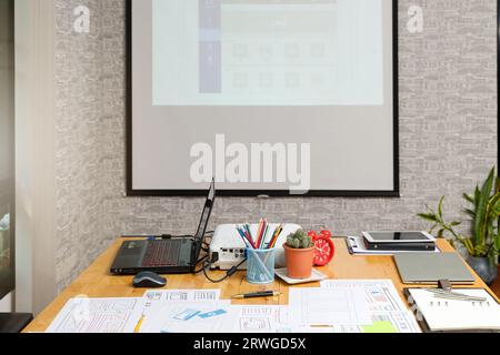 Empty urban meeting room. Interior of meeting room in modern office Stock Photo