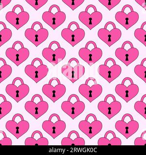 Pink padlocks hearts seamless pattern. Emo y2k style. 2000s design Valentine day. Vector illustration. Stock Vector