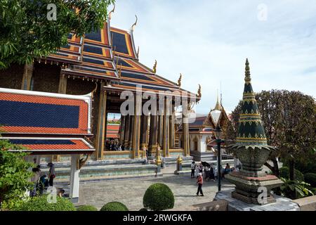 Bangkok, Thailand - Jun 1, 2019: The artistic architecture and decoration of Phra Ubosot or The Chapel of The Emerald Buddha or Wat Phra Kaew, The Gra Stock Photo