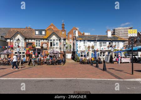 The Jolly Sailor and The Lord Nelson waterfront pubs and restaurants on Poole Quay, Poole, Dorset, England, UK Stock Photo