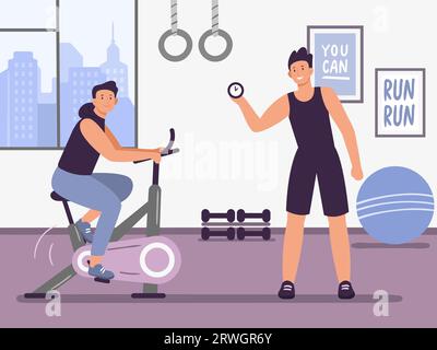 Gym coach. Fitness training workout and exercise Stock Vector