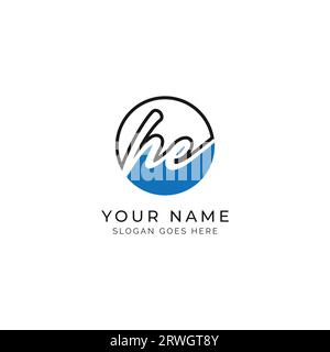 H, E, HE Initial letter handwritten and signature vector image template in round shape log Stock Vector