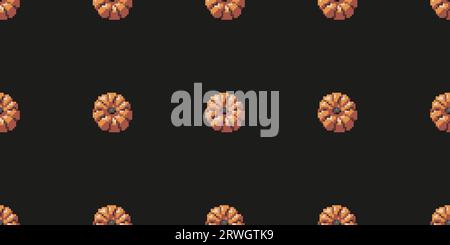 Pumpkin seamless pattern pixel art. 8-bit Halloween pattern on dark background for wrapping paper. Vector Stock Vector