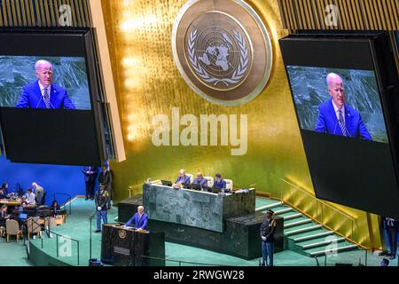 New York, USA. 19th Sep, 2023. United States President Joseph Biden addresses the opening session of the 78th UN General Assembly at the UN headquarters. Credit: Enrique Shore/Alamy Live News Stock Photo