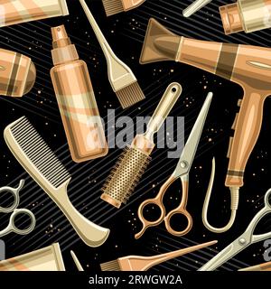 Vector Hair Salon Seamless Pattern, repeat background with illustrations of hair stylist accessories for wallpaper, decorative square poster with flyi Stock Vector