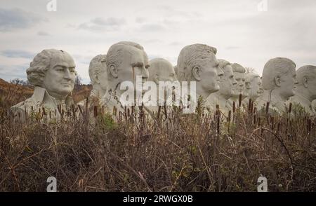 These Presidential heads are located in a field in Virginia somewhere near Williamsburg. Photo by Liz Roll Stock Photo